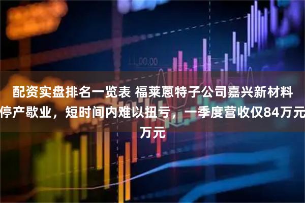 配资实盘排名一览表 福莱蒽特子公司嘉兴新材料停产歇业，短时间内难以扭亏，一季度营收仅84万元